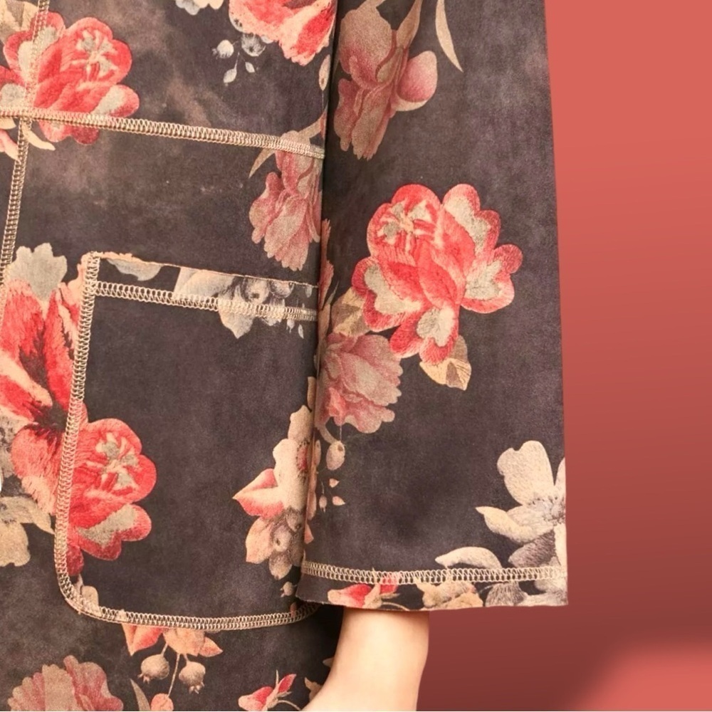 ANTHROPOLOGIE SOLITAIRE LONG FLORAL JACKET SIZE SMALL OR MED Brown Orange - Picture 3 of 16